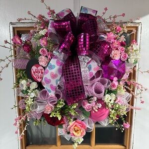 Pink and Purple Floral Wreath with Bow